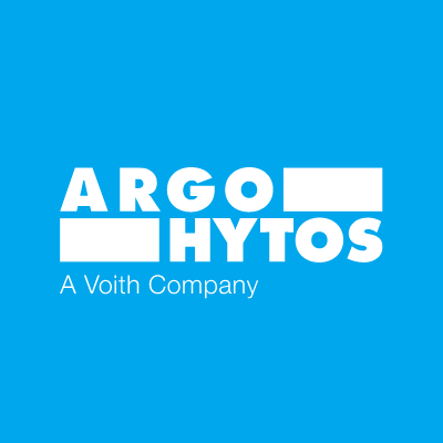 Logo von ARGO-HYTOS auf blauem Hintergrund mit Claim 'A Voith Company'