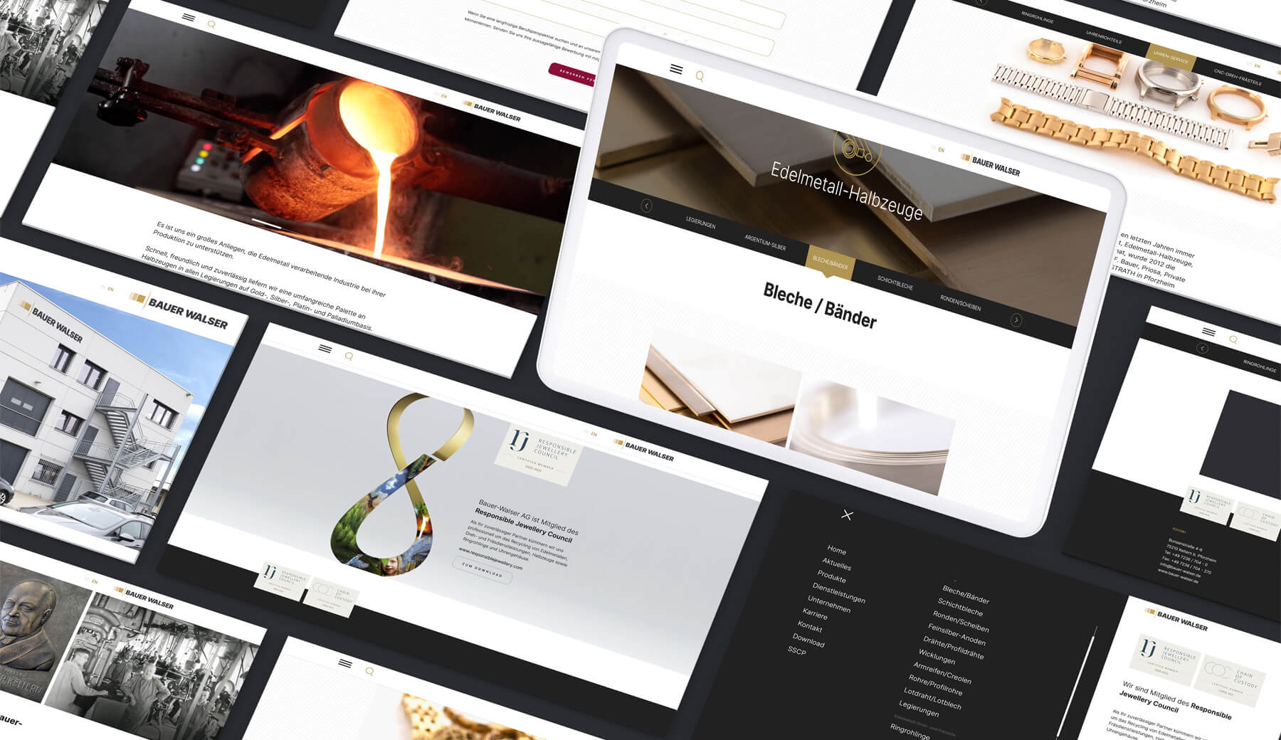 Verschiedene Seiten der Website von Bauer-Walser
