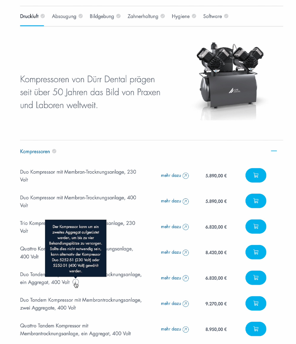 Strukturierter Konfigurator auf der E-Commerce Plattform