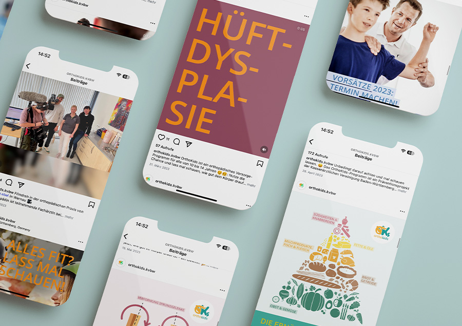 Mehrere Instagram-Posts von Orthokids im Kachel-Layout dargestellt.
